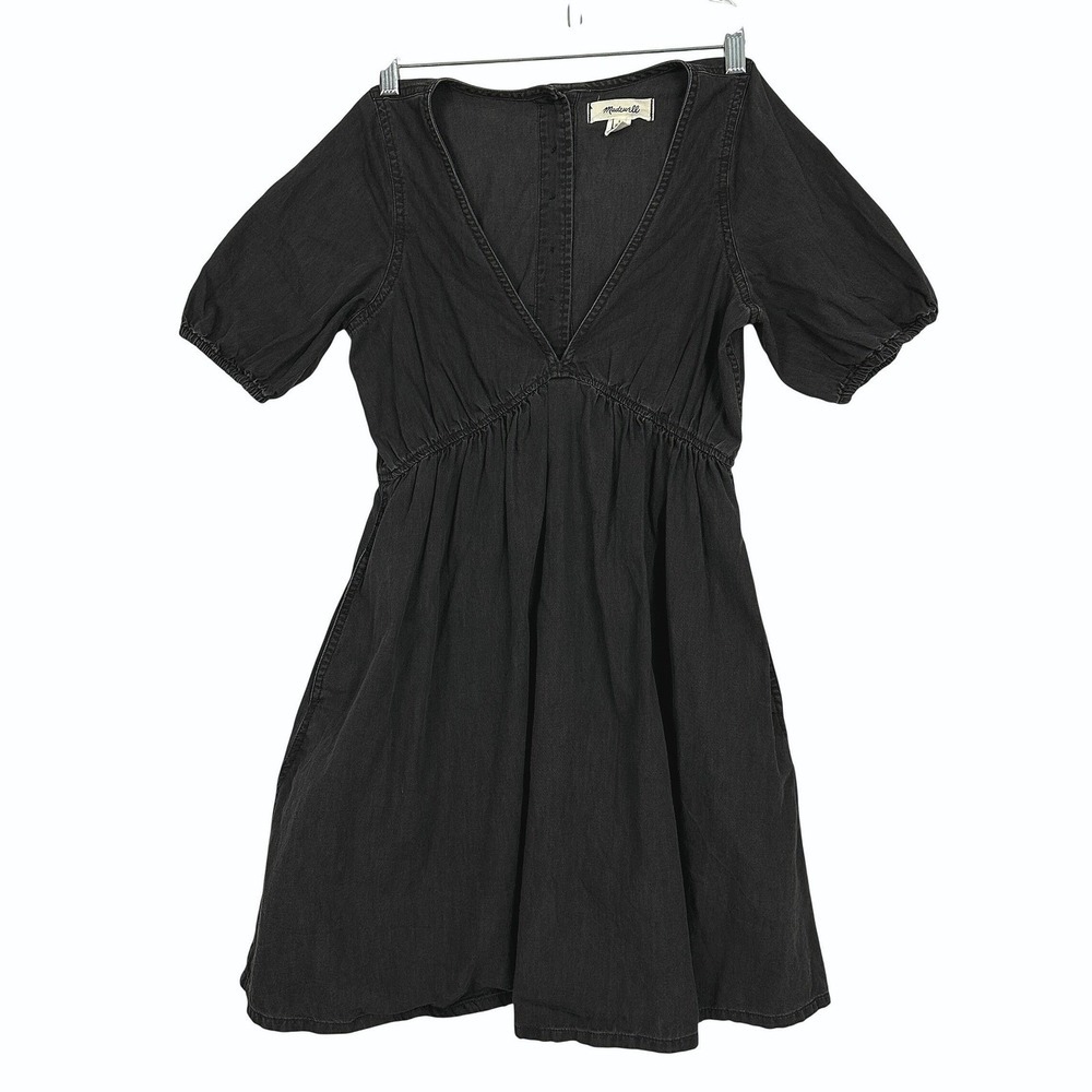 Madewell Button Back Mini Dress‎ Black Short Sleeve Women's Size 4